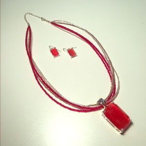 Red and orange necklace w/ matching earrings